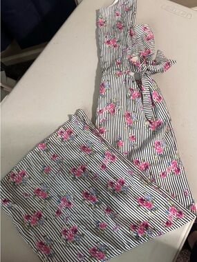 Striped Floral Wide-Leg Jumpsuit - Pink & Black